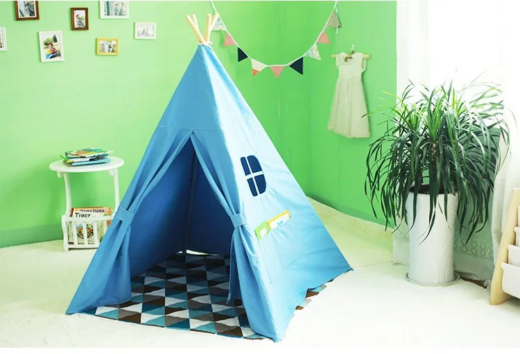 Четыре полюса дети Teepees дети играть палатка хлопок холст вигвам белый игровой домик для детской комнаты Tipi