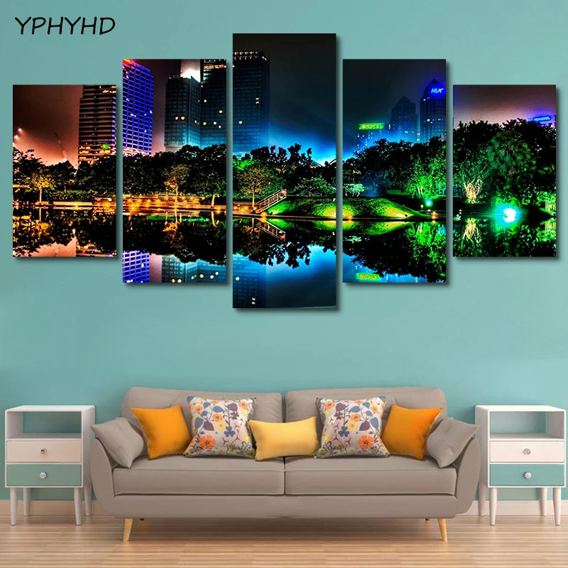 YPHYHD холщовые картины настенная живопись 5 шт. дорожный мост Ночной пейзаж дерево