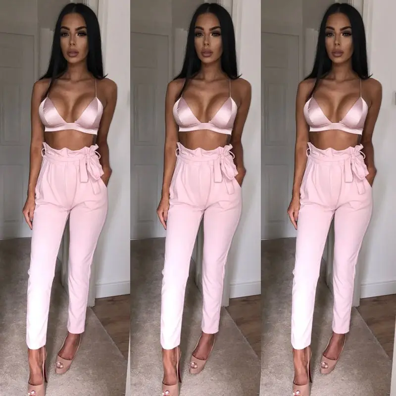 Новинка 2018 женские узкие Джеггинсы с завышенной талией и ремнем бантом брюки