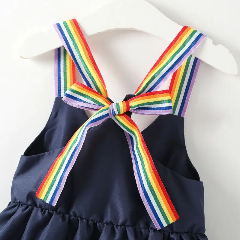 2019 Lovely Summer Kid Baby Girl Dress Pure Color Sleeveless Slip Party Princess Dresses Rainbow Strap New 1-6T | Детская одежда и