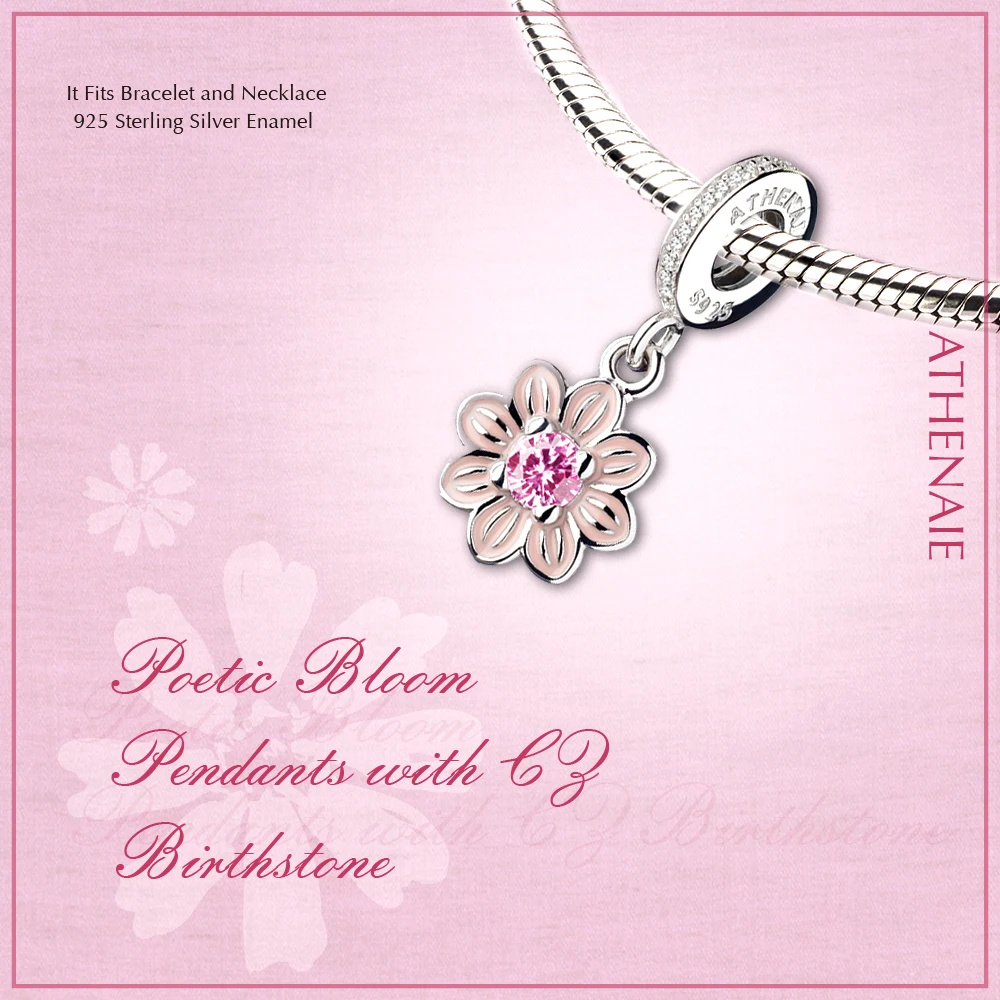 ATHENAIE 925 пробы серебро Романтические Розовые эмаль поэтический цветущий подвески