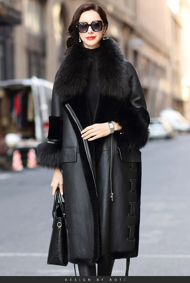 NEW Real sheepskin jacket women plus size Luxury clothes European style Women's leather jackets Haute couture Raccoon fur collar