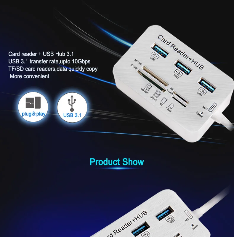 USB 3,0 концентратор разветвитель с 3 портами type C концентратор USB type C SD/TF кардридер USB-C концентратор USB 3,1 адаптер для MacBook/компьютера