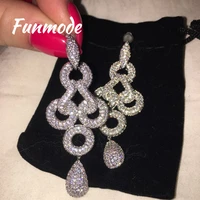 funmode luxury micro cz pave long dangle drop earrings flower design brinco for women jewelry pendientes mujer moda 2018 f014e