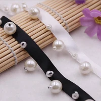 10yard black white pearl beaded fringe pendant lace trim ribbon fabric handmade diy sewing supplies craft for costume decoration