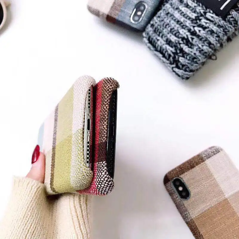 Shockproof Soft Case For iPhone 6 6s 7 8 Plus Winter Innovation Woolen Fabric Plaid Back Cover Painted Cases XM S-216 |