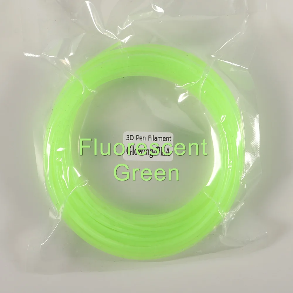 Fluo Green 10 м черный, белый цвет красный PLA 1,75 мм нити печати материалы пластик для 3d принтеры экструдер аксессуары с ручкой красочные Радуга - Цвет: Fluo Green