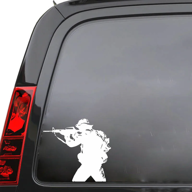 

YJZT 15.8*14.8CM Brave Handsome Soldier Confident Warrior Covering The Body Cool Car Sticker Decal Black/Silver Vinyl C20-1661