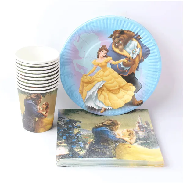 beauty and beast 40 шт./партия, детские бумажные тарелки для душа, салфетки для стаканчиков, одноразовая посуда, товары для свадьбы, дня рождения, вечеринки - Цвет: beauty and beast