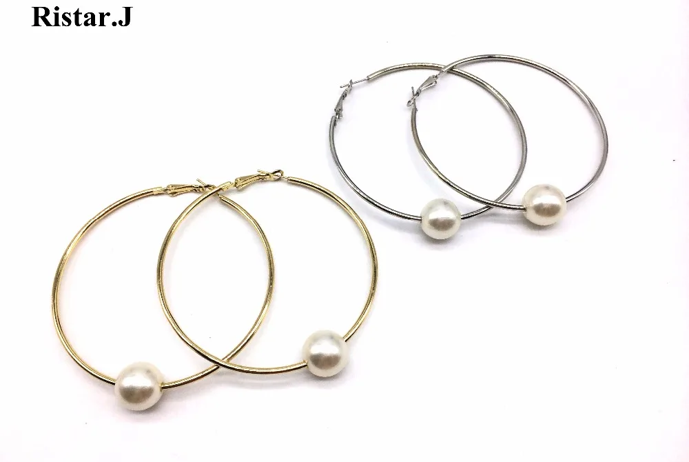 Крупные круглые серьги-кольца с искусственным жемчугом для женщин простые