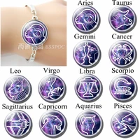 12 constellations bracelet zodiac sign aries taurus gemini cancer leo glass cabochon bangle jewelry men women birthday gift