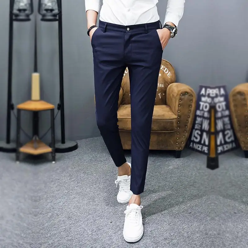 same as photo Новинка года; Pantalon Homme; корейские модные однотонные брюки для мужчин; облегающая свободная длина по щиколотку; Верхняя одежда; брюки; мужская одежда - Цвет: same as photo