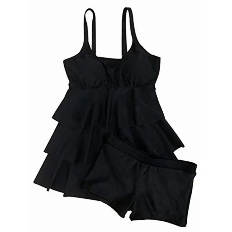 Новинка 2019 женский купальник из двух частей черная юбка с оборками танкини