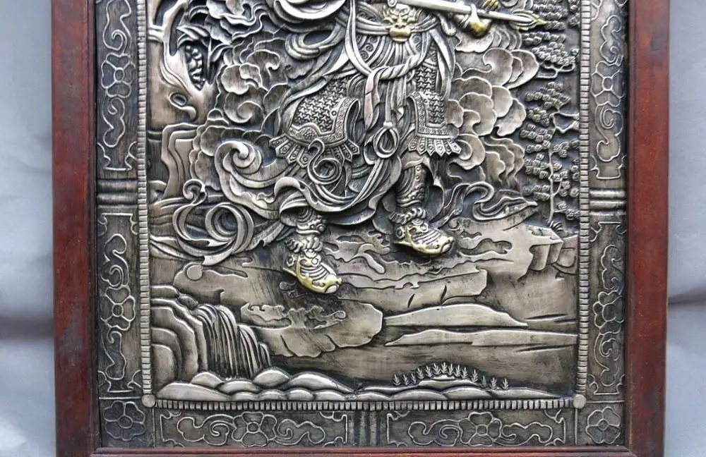 Бесплатная доставка 30 &quotТибет ручная работа дерево серебро позолота медь баньян