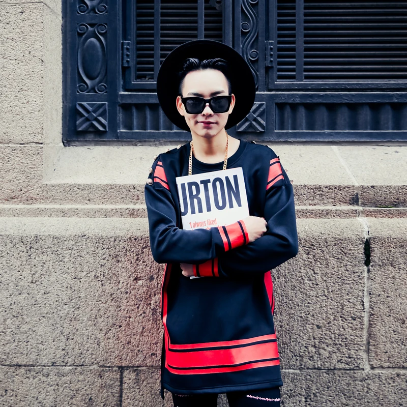 2017 новая мужская Весенняя мода уличный черный красный персональный лоскутный