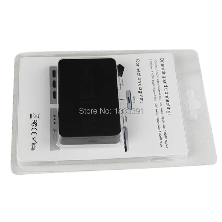 5pcs Wholesale 3 ports Mini HDMI Switch 3x1 Switcher with remote control full 3D 1080P Support Free shipping |
