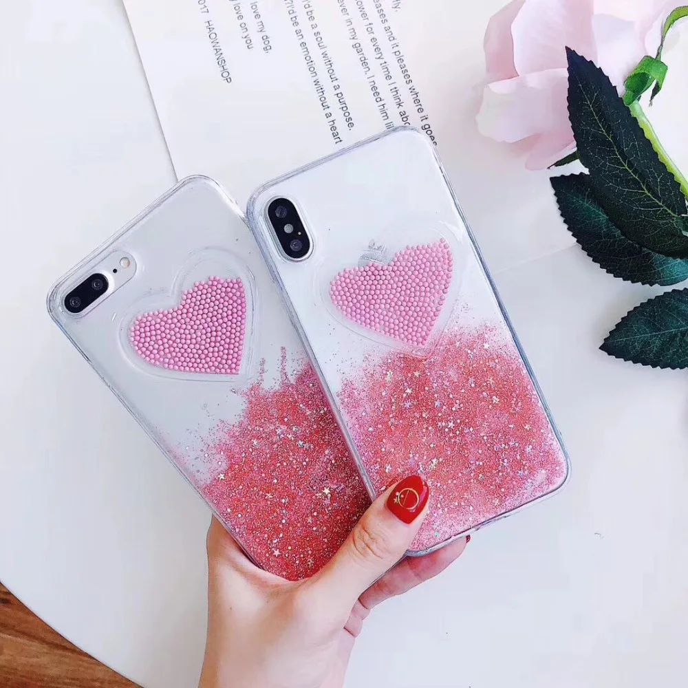 Мода любовь сердце Блестящий Прозрачный чехол для iPhone XS Max XR Чехлы 6 S 7 8 Plus X мягкий