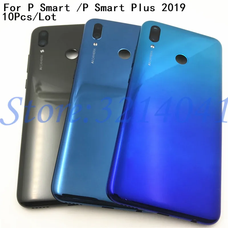 10 шт. для huawei P Smart, задняя крышка, задняя крышка, корпус, дверь для huawei P Smart+, есть объектив камеры и кнопка