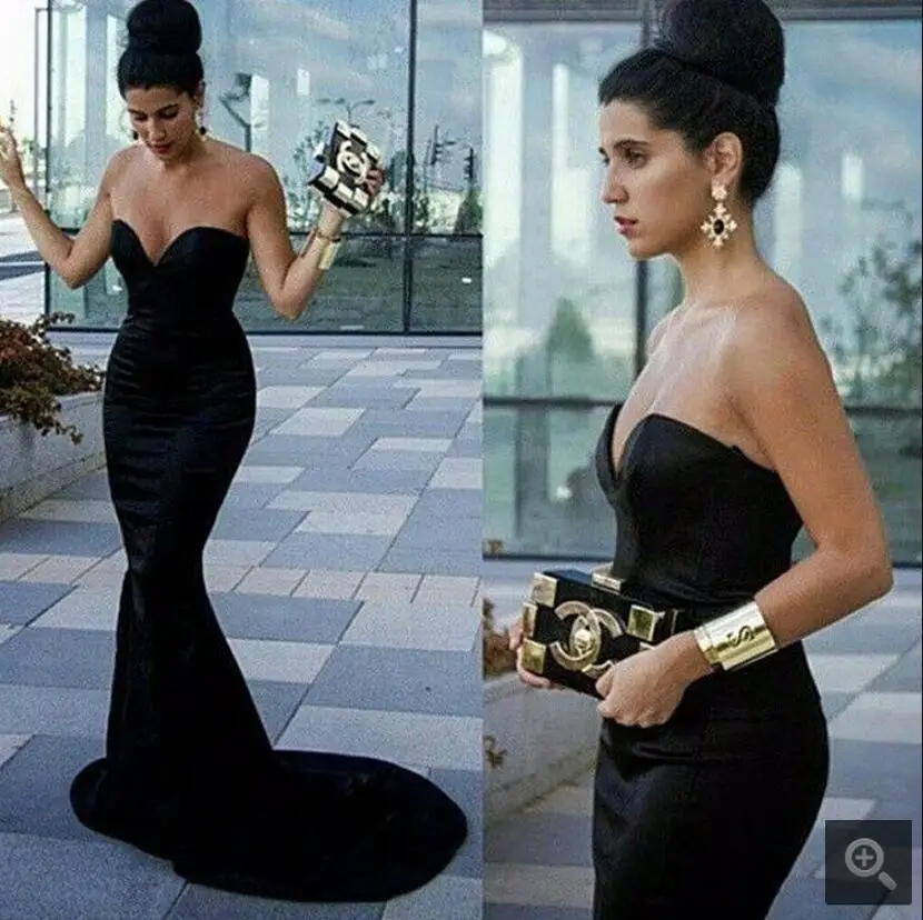 2017 новое поступление сексуальное черное атласное длинное платье Русалка