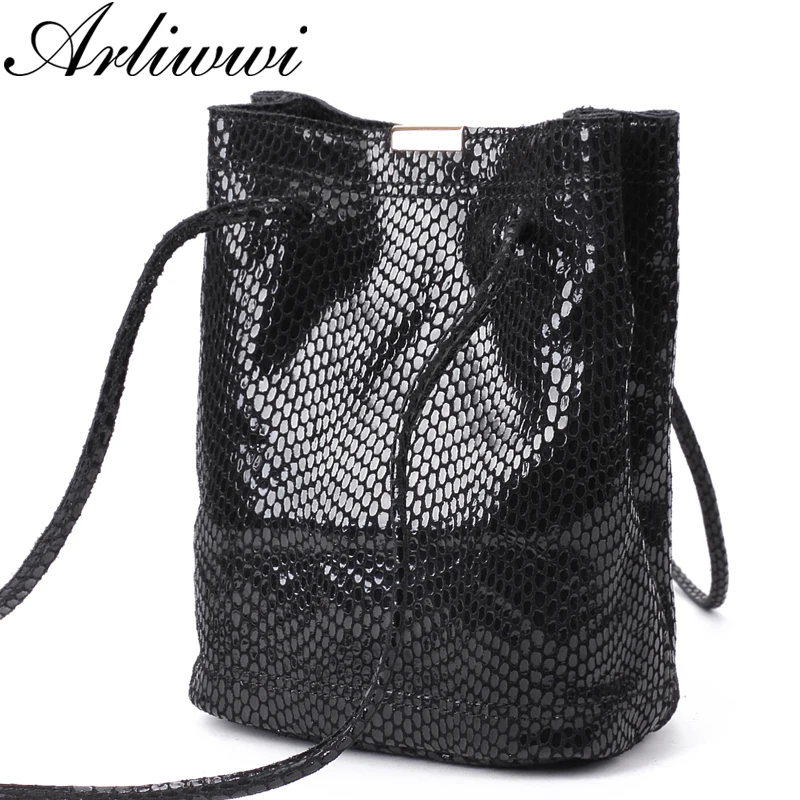 

Arliwwi Brand Designer Small Graceful Summer Fashion REAL LEATHER Lady Shoulder Bag Serpentine Embossed Shiny Crossbody Handbags