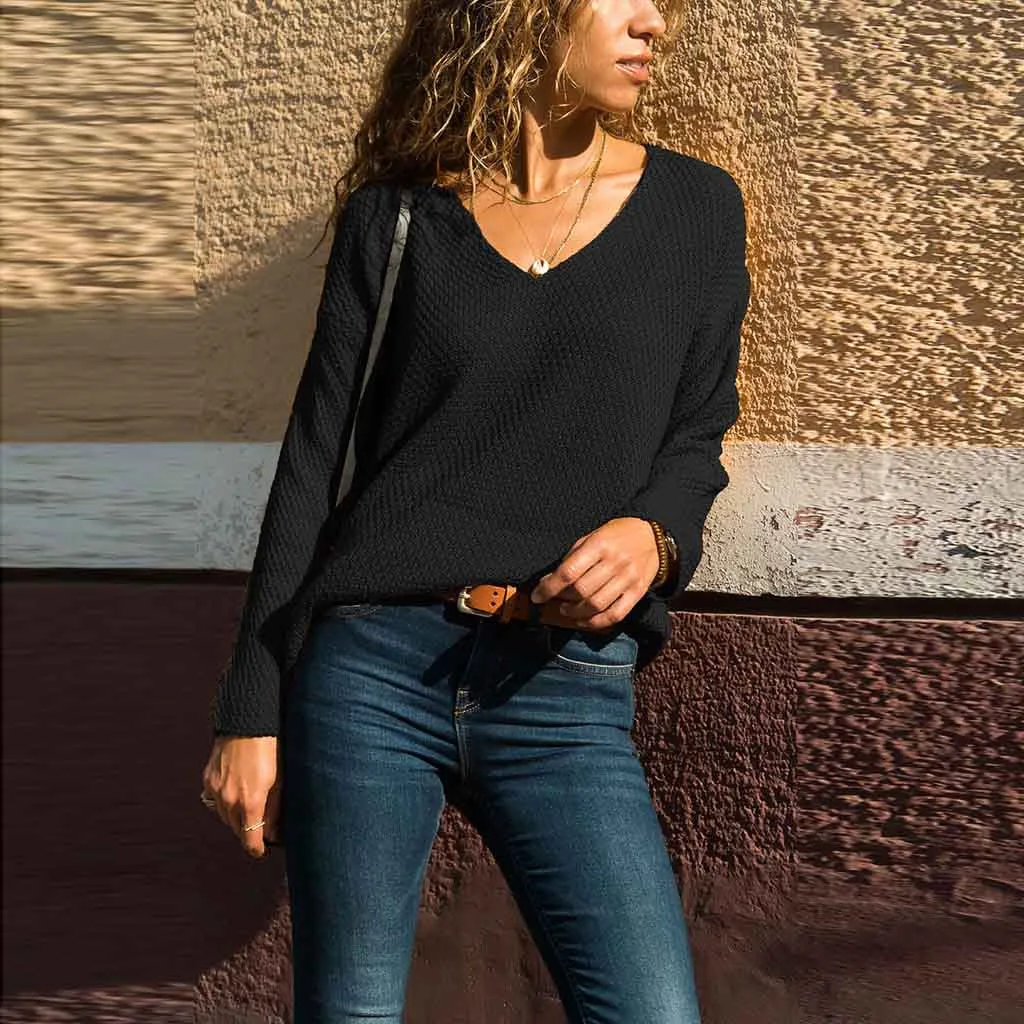 2019 женские свитера больших размеров пуловеры Осень-зима v-образный вырез