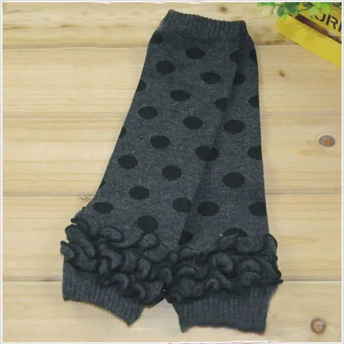 Grey with black dot Хлопковые розовые, черные, белые, красные, серые детские гетры в горошек с оборками для мальчиков и девочек - Цвет: Grey with black dot