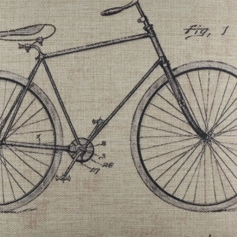 LINKWELL 18x18&quot Retro Black Bike Bicycle Patent Drawings Burlap Cushion Cover Throw Pillowcase Accent Antique Old Invention | Дом и сад