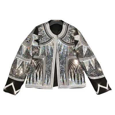 Женская Блестящая куртка-бомбер с серебристыми блестками и геометрическим