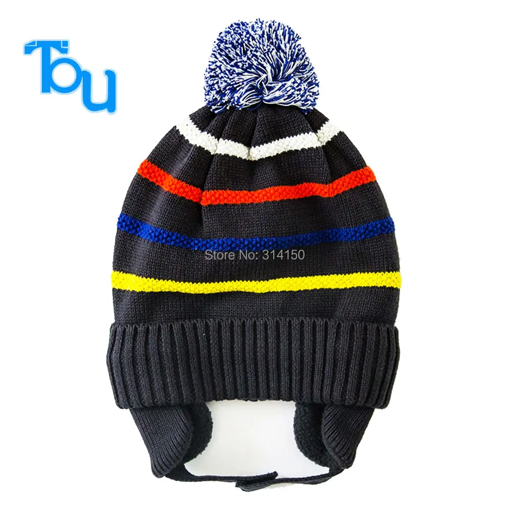 Теплый трикотажный детский шапочка со стильными полосками для мальчиков на зиму - 1 шт. Бесплатная доставка.
