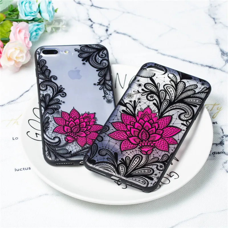 Luxury 3D Lace Black Rose Phone Case For iPhone X 5 5S SE 6 6S 7 8 Plus Xs max Xr 7plus 8plus Cases Fashion Cover Funda |