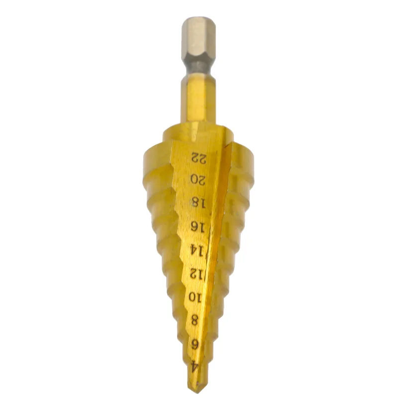 1pcs 4 to 22mm 1 шт. HSS титановое покрытие ступенчатые сверла электроинструменты для сверления металла Высокоскоростная сталь Дерево отверстие резак шаг конус сверла - Цвет: 1pcs 4 to 22mm