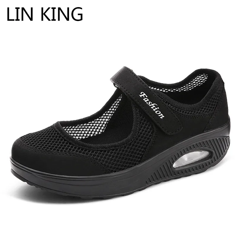 LIN KING/Женские Кроссовки больших размеров Женская трикотажная Вулканизированная