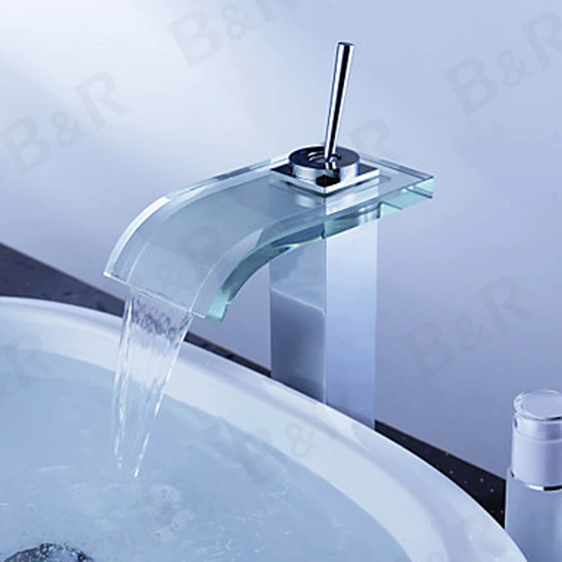Бесплатная доставка Бакала латунный хромированный смеситель стеклянный водопад