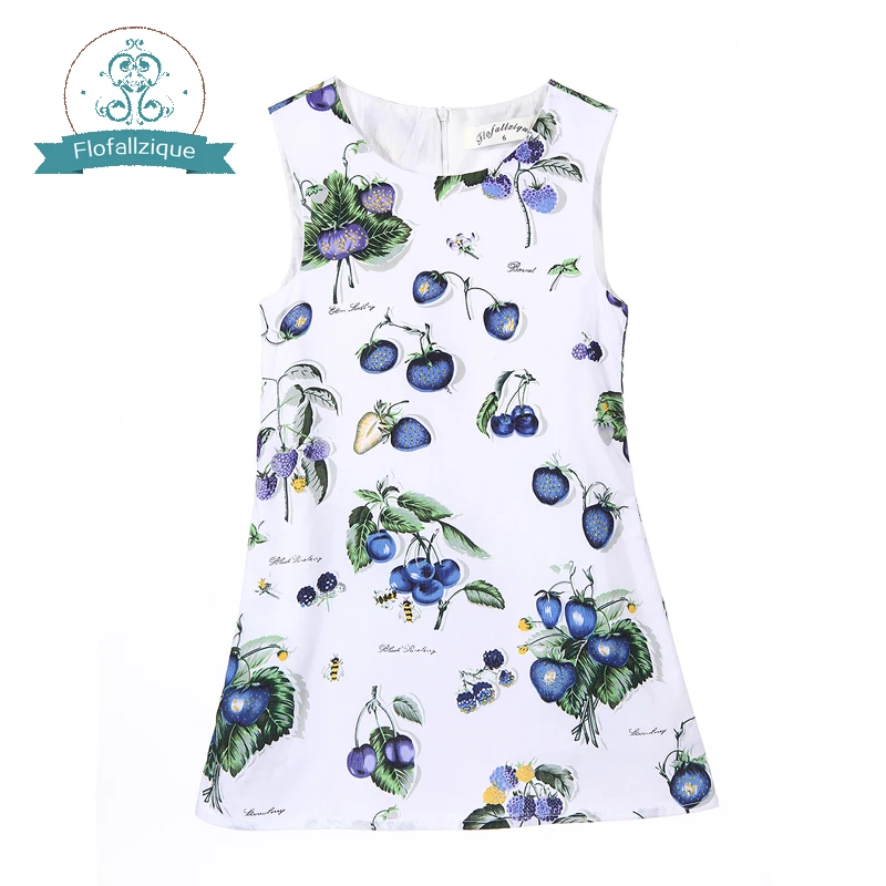 Малыша Девушки Платье Без Рукавов Мини Одежда Фрукты Печати Красный Белый