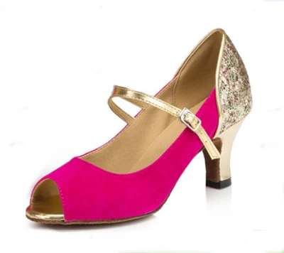Женская обувь для латинских танцев из искусственной кожи с блестками цвет