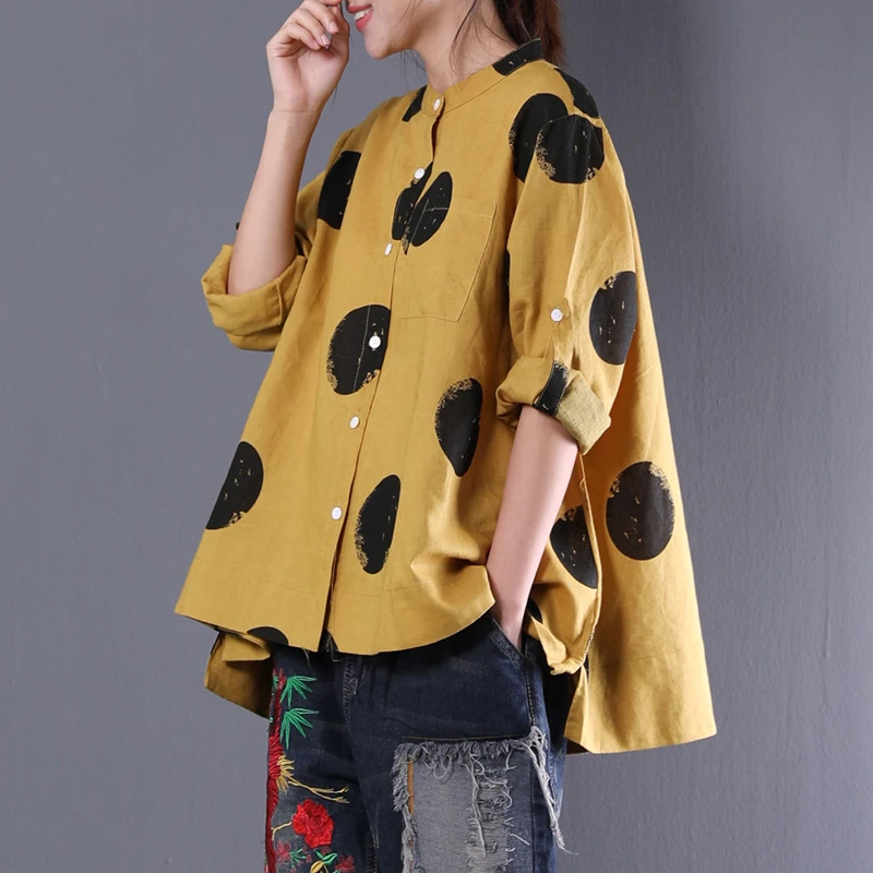 Новинка 2018 модная женская льняная рубашка желтая блузка camisa feminina свободные
