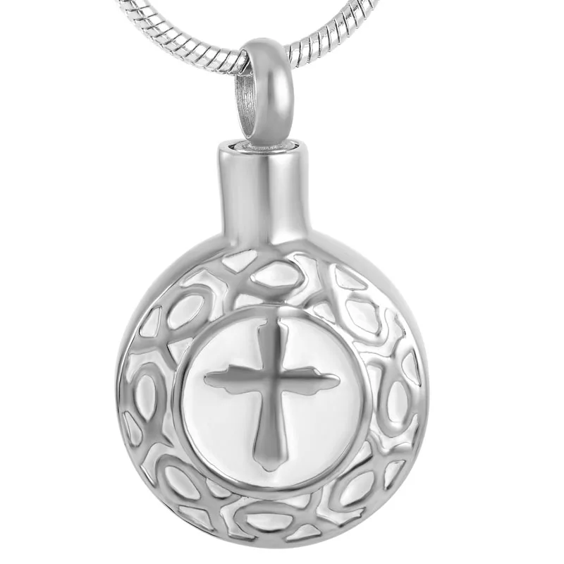 Silver gold and rose tone round memorial cremation urn funeral pendants with cross logo inlay ashes holder keepsake |