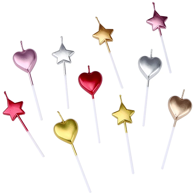 20-50 штук/комплект милых золотых и серебряных свечей в форме сердца на день