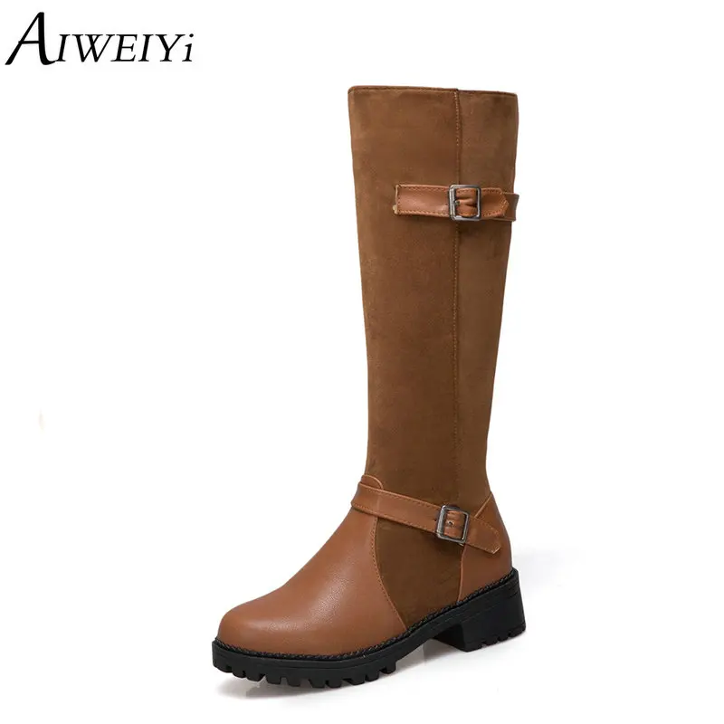 AIWEIYi/Женские Ботинки martin из искусственной кожи с круглым носком на среднем