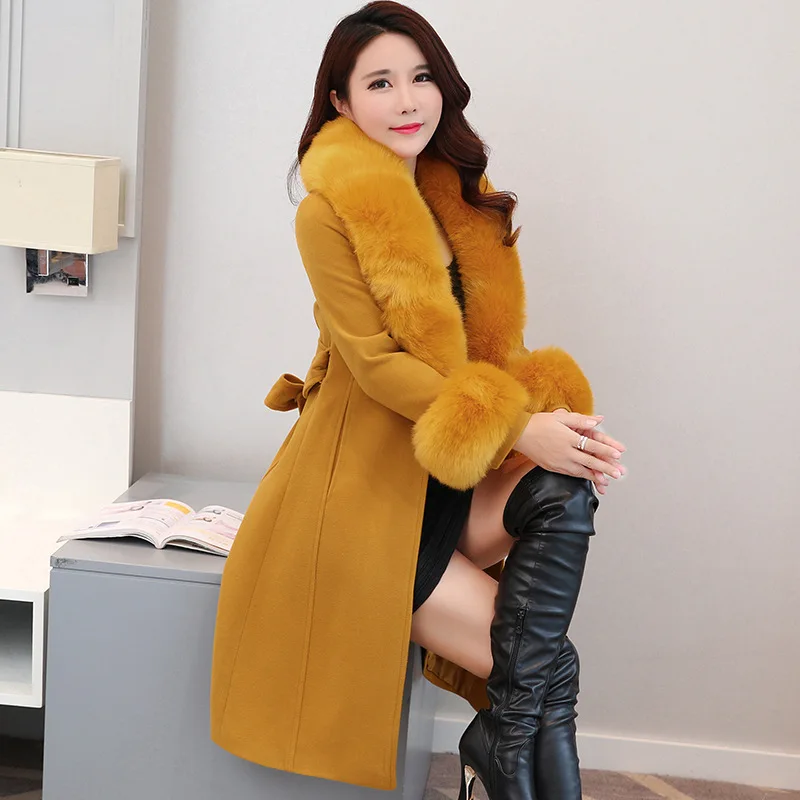 Fashion Warm Women Long Wool Blend Coat Solid Cashmere Jacket Slim Single Breasted Ladies Coats | Женская одежда
