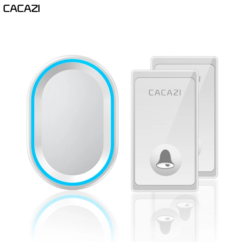 

CACAZI Self-powered Wireless Doorbell 58 Chimes US EU UK Plug Waterproof 2 Buttons 1 Receiver No Battery Required Home Call bell