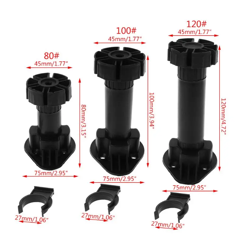 4pcs Adjustable Height Cupboard Foot Cabinet Leg For Kitchen Bathroom 80mm(to 100mm) 100mm(to 120mm) 120mm(to 150mm) 