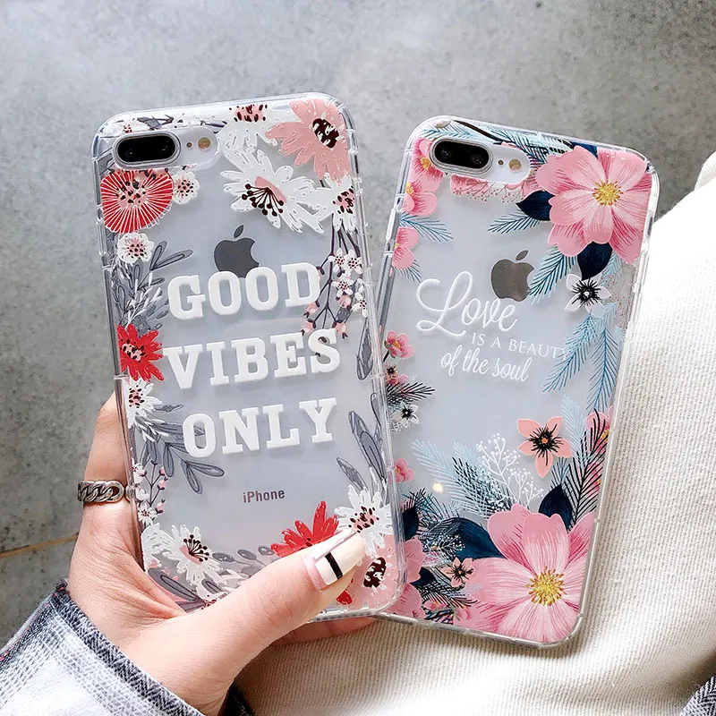 Boucho Transparent Phone Case For iphone XS MAX XR Floral Flower Leaves Flamingo Soft TPU Cover X 6 6s 8 7 plus Cases |