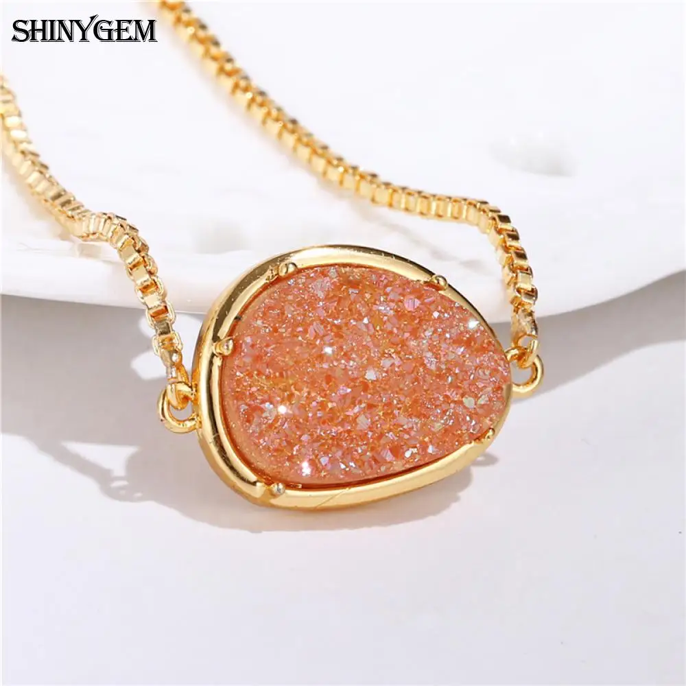 ShinyGem натуральный кристалл необработанные браслеты разноцветные капли воды друзы хрустальные Браслеты регулируемые браслеты из золотой цепи для женщин