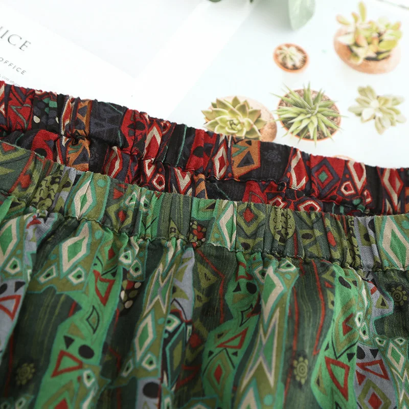 Daily Apparel Female 2018 Summer Fashion Casual Simple Ethnic Vintage Holiday Aztec Paisley Print A Line Midi Skirt for Women | Женская