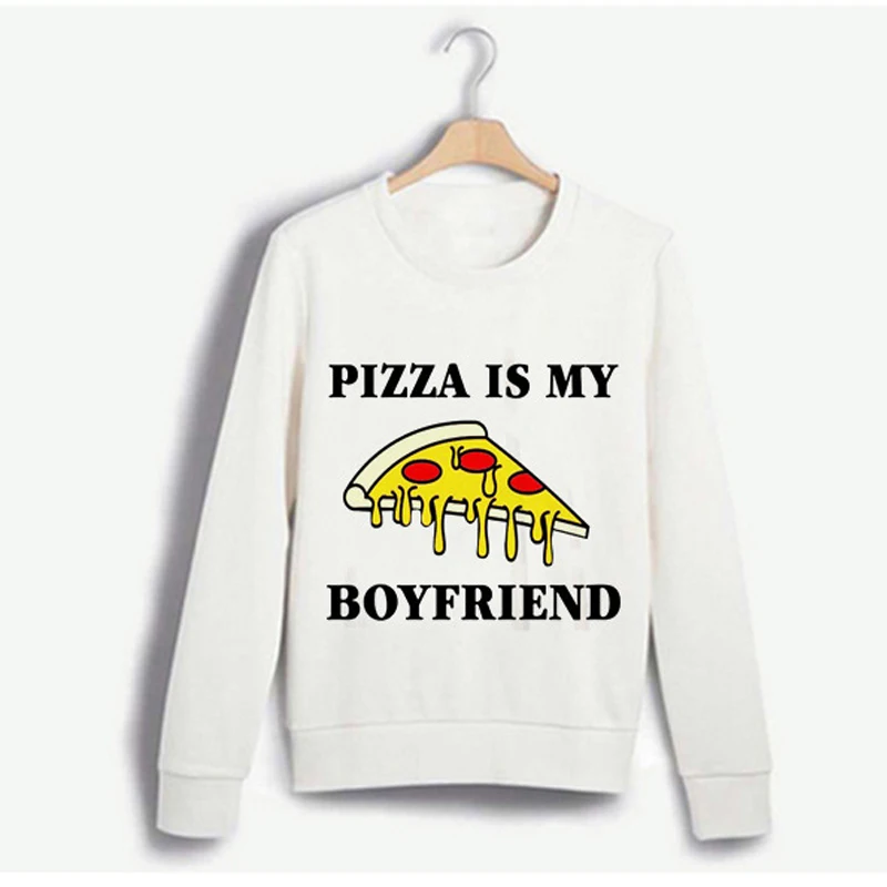 Autumn Winter Sweatshirt 2018 Women Pizza Is My Boyfriend Printing Funny Thin Loose Female Pullovers Hoodies Tops Large Size 3XL | Женская