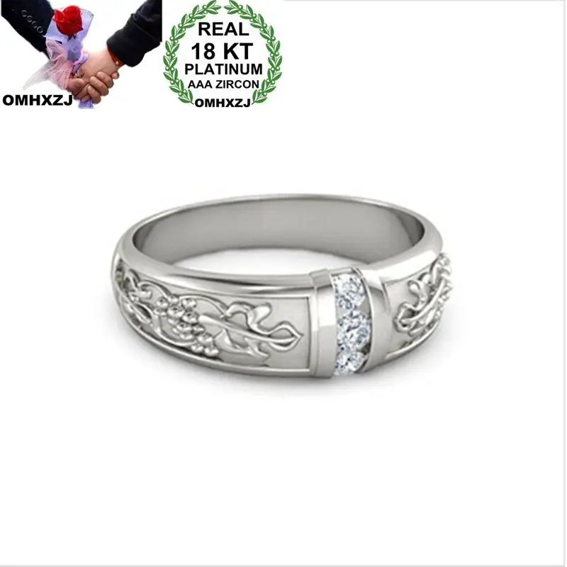 

OMHXZJ Wholesale European Fashion Woman Man Party Wedding Gift Simple White AAA Zircon 18KT White Gold Ring RR661