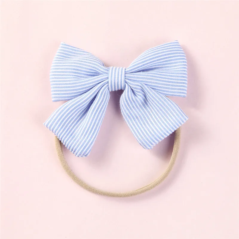 

8pcs/lot Handmade Striped Bow Nylon Headbands Cute Bow-knot Head Wear Elastic Soft Headbands Cotton Hair Accessories For Girls