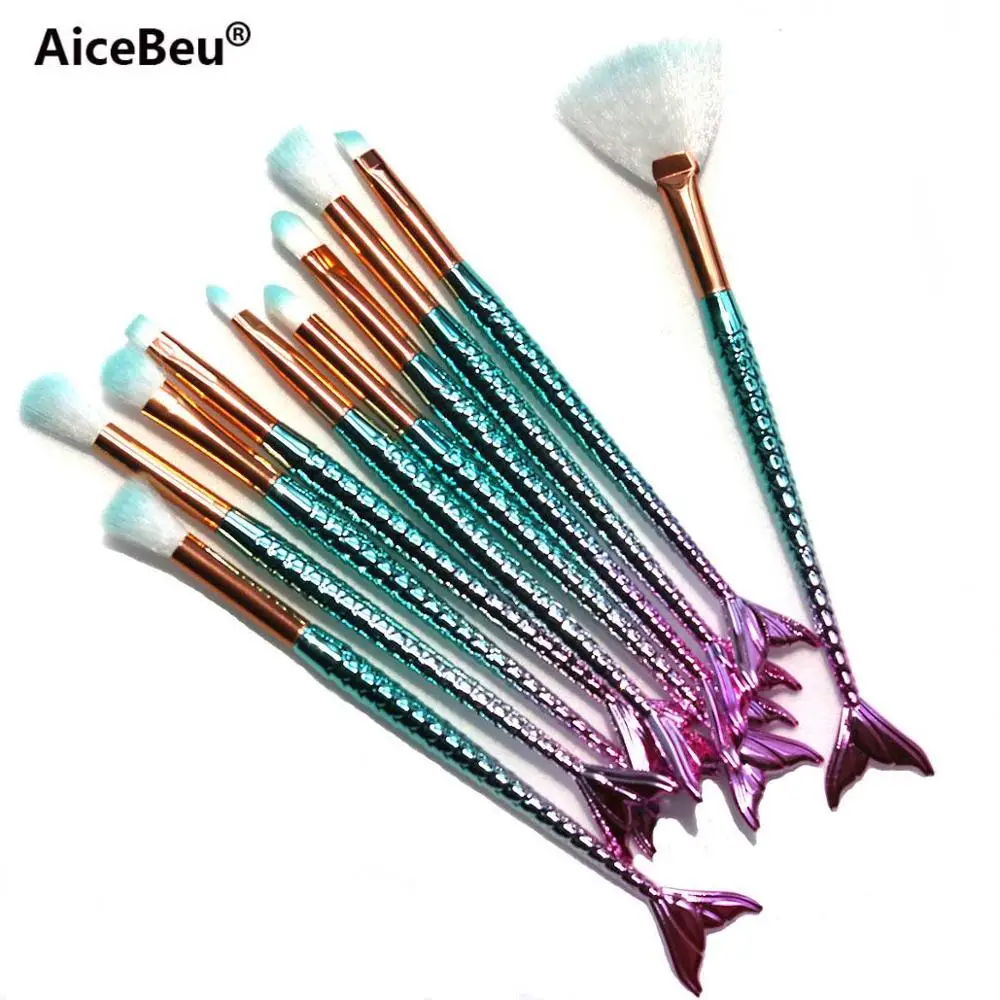 10pcs AiceBeu Pro Русалка кисти для макияжа основа для бровей подводка для глаз Румяна косметическая пудра консилер набор кистей для макияжа maquillaje - Handle Color: 10pcs