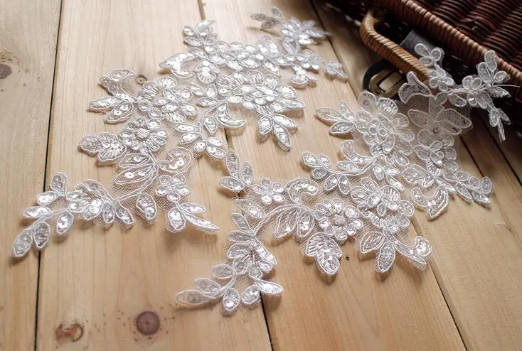 ivory with sequin 6 шт./3 пары 27*11 см, блестящее вышитое свадебное платье с блестками, свадебное декоративное шитье, Кружевная аппликация, отделка, ремесло - Цвет: ivory with sequin